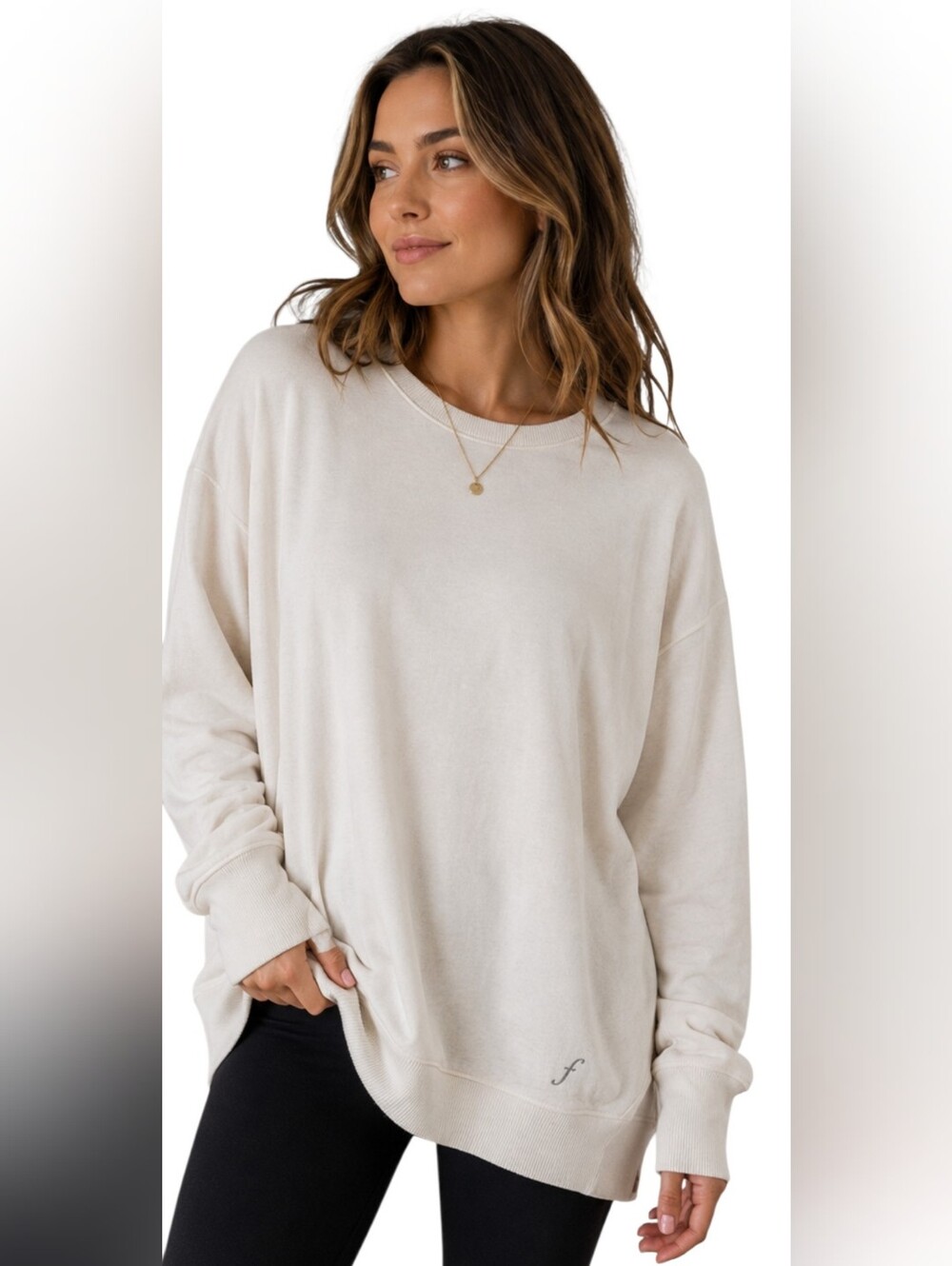 Free Fly Apparel Women’s Ivory Cozy Crewneck Sweatshirt Pullover Size L